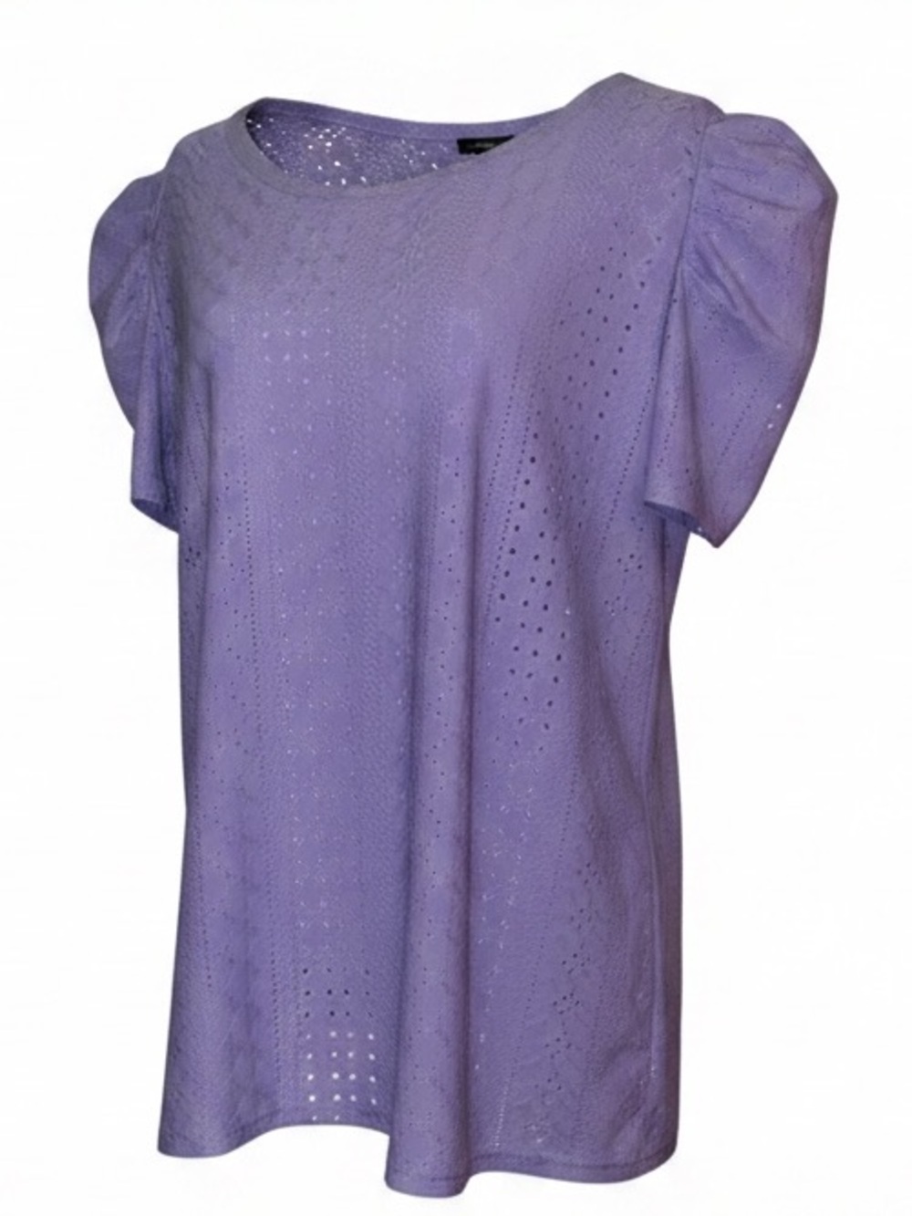 BOHO EMBROIDERY EYELET BLOUSE with Puff Sleeves in Lavender Size XL